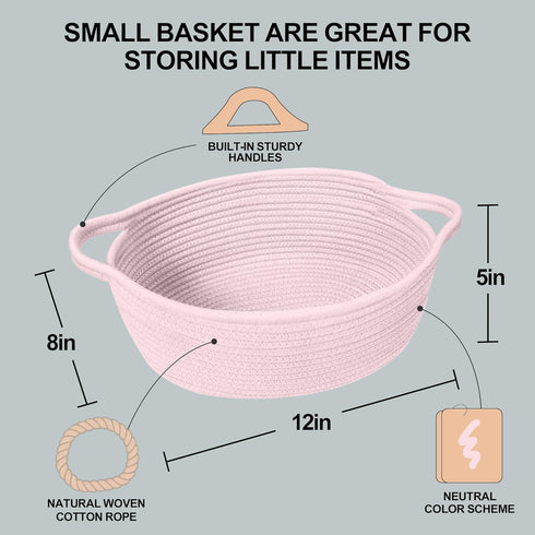 Small Woven Gift Basket, Baskets for Gifts Empty, Cotton Rope Cat Dog Toy Bin Box, Nursery Baby Basket, Wicker Basket with Handles, Cute Storage B...
