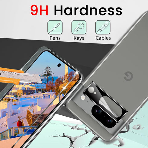 4 Pack Screen Protector for Google Pixel 8 with 4 Pack Camera Lens Protector, 9H Tempered Glass Film Anti-Fingerprint Case Friendly...