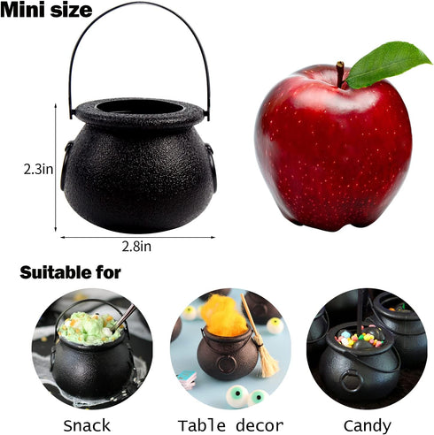 DIYASY Mini Plastic Cauldron,12 Pcs Witch Calderon Pot Black Buckets with Handle for Kids Halloween Candy St. Patrick's Coins Holder & Party Favor...