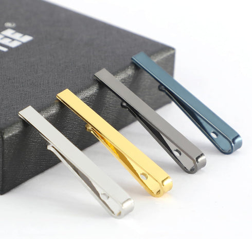 Roctee 4pcs Skinny Tie Clips for Men 1.69 Inch, Tie Clip Tie Bar Tie Bars Pins Clasps Set for Regular Ties Short Slim Thin Ties with Box Black Blu...