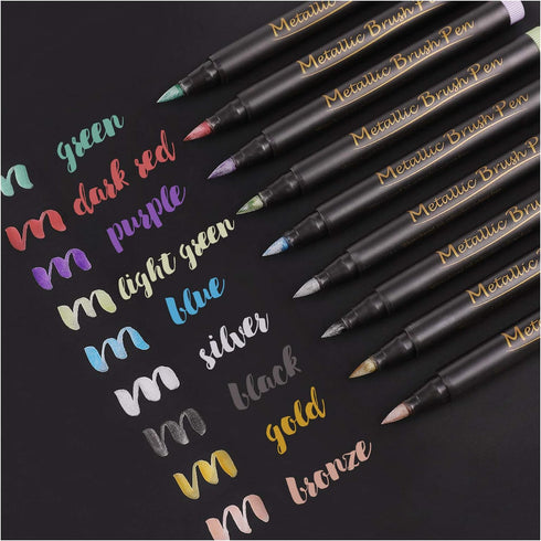 Dyvicl Metallic Brush Marker Pens - Metallic Pens Art Markers for Calligraphy, Brush Lettering, Black Paper, Rock Painting, Card Making, Scrapbook...