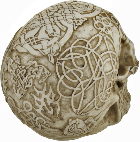 Private Label Celtic Owl Knotwork Human Skull Statue Pagan...