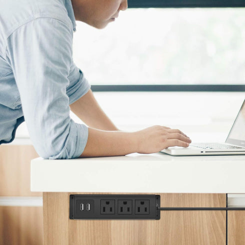 CCCEI 3 Outlets Wall Mount Power Outlet Strip with USB, Under Desk Power Strip Mountable Large Flat Plug, Desk Mount Power Strip with 6FT Power Co...