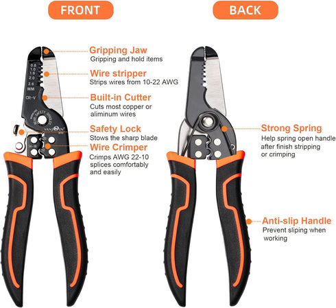 Wire Stripper Crimper Pliers Set for AWG 10-22, 2 PCs Wire Stripping Crimping Tool, Wire Strippers with Wire Cutter for Stripping Solid Wires, Cri...