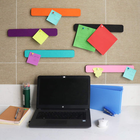 Felt Bulletin Board Bar Strip 0.5 Inch Thick Self-Adhesive Pin Board Bar 13 Inch in Length with 14 Pushpins, 5 Colors Bars...
