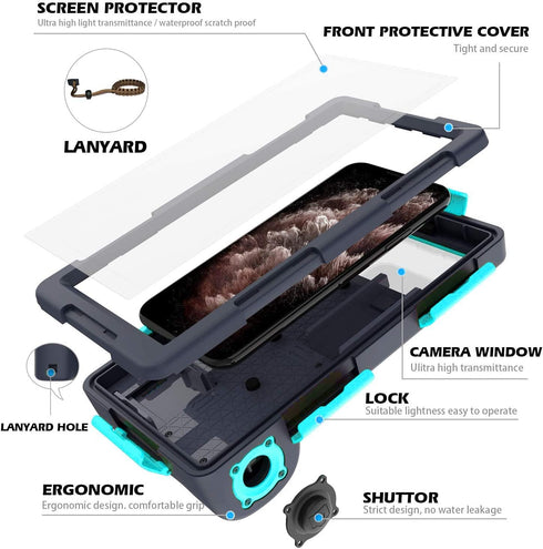 Professional Waterproof Underwater Snorkeling Phone Case for iPhone 11/8/7/6 Pro Max Mini Xr/X/Xs/Samsung Galaxy Note10/9/8/S10/9/8 Ultra Plus Pro...