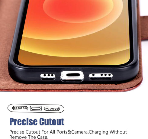Arae Compatible with iPhone Case Wallet Flip Cover with Card Holder and Wrist Strap for iPhone (iPhone 12/12 Pro (6.1"), Brown)......