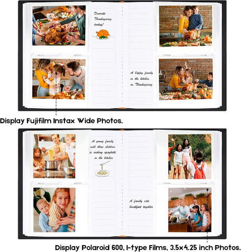 Photo Album for Fujifilm Instax Wide 300 Camera, Linen Cover, 120 Pockets Photo Album with Writing Space for Polaroid Now OneStep2 OneStep+ Instan...