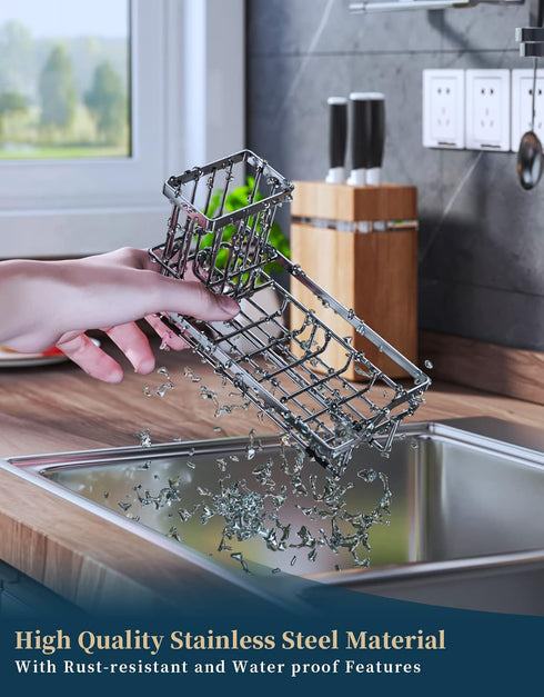Consumest Sink Caddy, Kitchen Sponge Holder + Dish Brush Holder for Kitchen Sink, Sink Organizer with Drip Tray for Countertop, Stainless Steel Ru...
