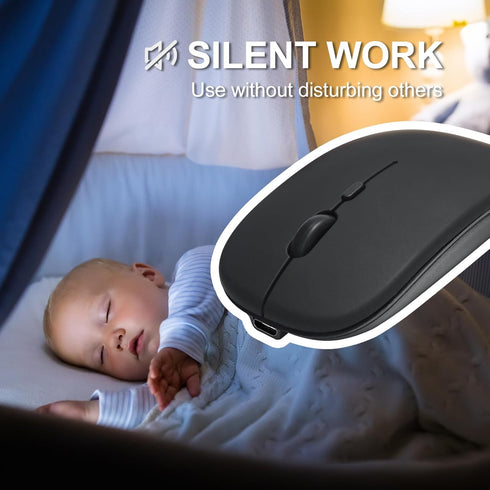 Slim Bluetooth Mouse, USB Wireless Mouse with 2.4GHz Nano Receiver, Portable Small Mouse Compatible with iPad, Tablet, Computer, Laptop, Silent Mi...