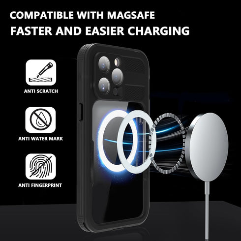 for iPhone 15 Pro Max Waterproof Case,Compatible with Magsafe,Hybrid Rugged Shockproof Full Body Protective,with Lanyard,Clear Lens/Screen Protect...