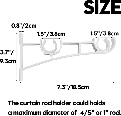 AddGrace Double Curtain Rod Brackets Set of 4 for Drapery Rod Window Hardware Rod Holders (White)...