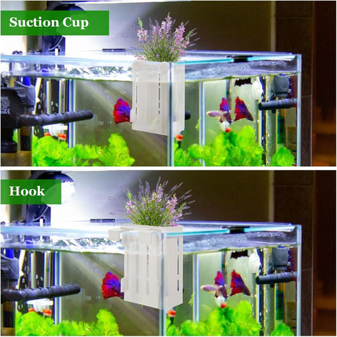 6PCS Upgraded Aquarium Plant Holder, 5.1x3.1x2.1 Inch White Hanging Aquatic Plant Pot with 36 Hooks and 12 Suction Cups, Fish Tank Plant Holder fo...