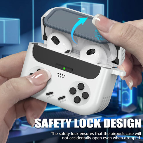 Inesore for Airpods 3rd Generation Case with Safety Lock and Cleaner Kit,Classic Handheld Game Console Design Sturdy TPU Protective Case Compatibl...