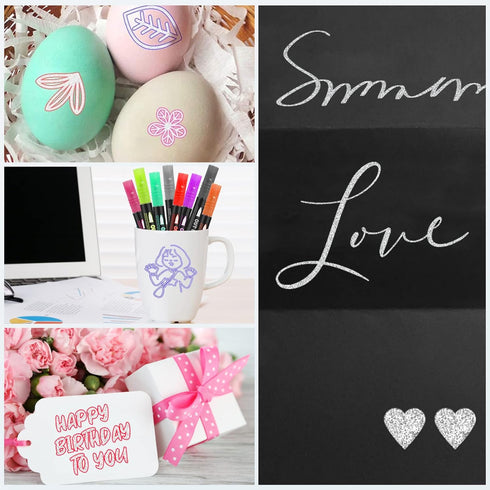 Double Line Outline Markers, 24 Colors Self-Outline Metallic Markers Super Squiggles Shimmer Outline Marker Set for Drawing, Birthday Greeting Car...