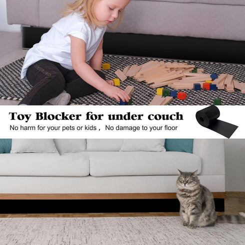 32.8 Feet Under Bed Blocker for Pets Adjustable Gap Bumper Toy Blocker for Under Couch with Adhesive Mounting Strap for Stopping Toys Going Under ...