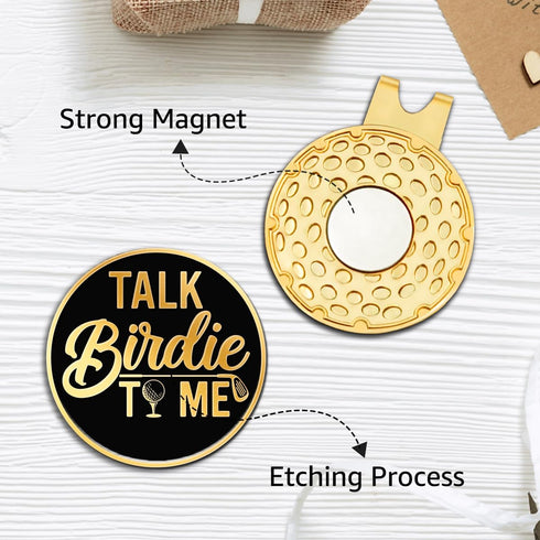 Talk Birdie to Me Black Gold Golf Ball Marker with Hat Clip, Funny Golf Accessories and Golf Gifts for Men Women Dad Grandpa, Birthday for Golfer ...