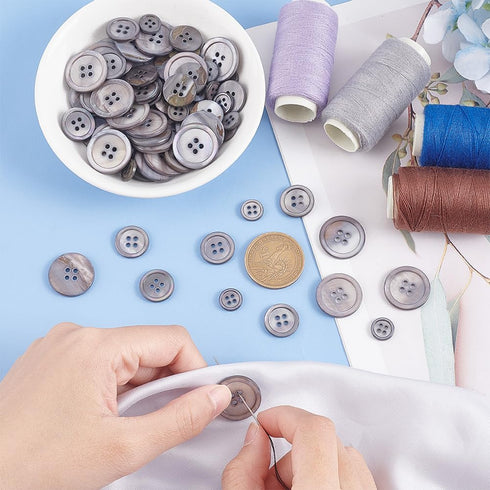 PH PandaHall 100pcs Natural Shell Buttons, 4-Hole Sewing Buttons 10/15/20mm Round Shell Buttons Grey Craft Seashell Buttons for Cloth Coats Suits ...