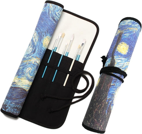 Paint Brush Holder Art Supplies, Artist Brush Holder & Storage Organizer Roll-Up Case Bag, Protect Acrylic Oil Watercolor Paintbrushes (Starry Nig...