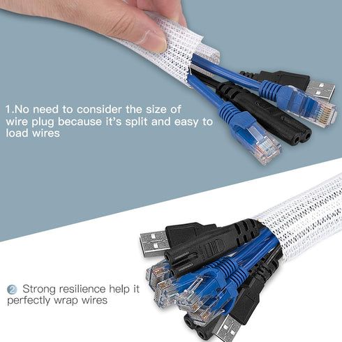 AGPTEK Cable Sleeve Cover, 10ft - 1.5 inch Cord Management Wire Organizer Under Desk, Home Office Computer Wire Cover Hider Cord Protector, Protec...