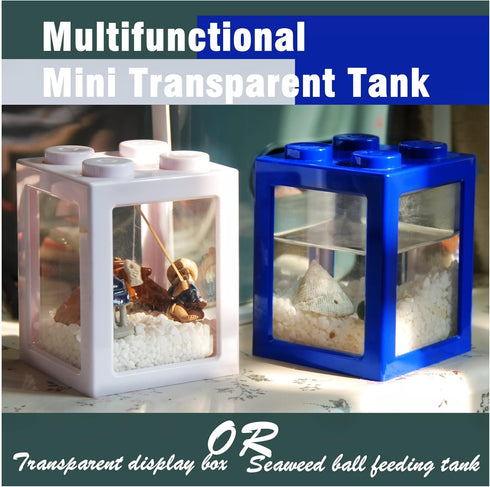 Small Fish Tank, Mini Betta Fish Tank Stackable Cube Tank with Fish Tank Decor, Ant Feeding Case Mini Reptile Row Box (White)...