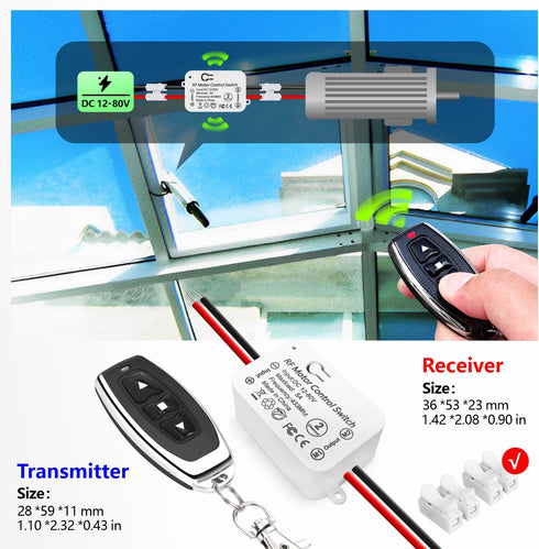 DieseRC Wireless DC Motor Remote Control Switch, DC 12V~80V 5A Relay Receiver Controller with 2 Transmitters, Radio Control Motor Move Forward and...