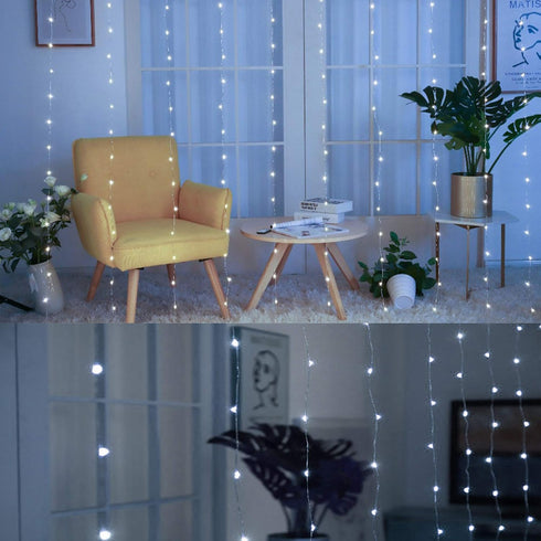 HOME LIGHTING Window Curtain String Lights, 300 LED 8 Lighting Modes Fairy Copper Light with Remote, USB Powered Waterproof for Christmas Bedroom ...