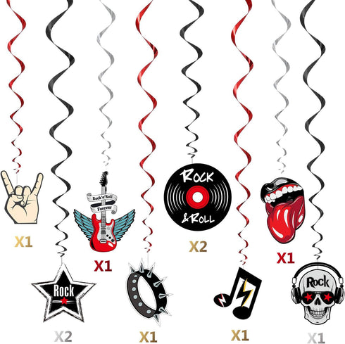 Blulu 30 Pcs Rock and Roll Theme Music Party Foil Swirl Decorations Retro Hanging Swirls Ceiling Decorations for 50s 60s Disco Party Event Supplie...