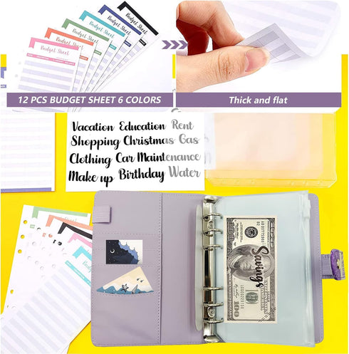 3D Starring Sky Budget Binder A6 Planner Money Saver with Zipper Cash Envelopes Sheet and Stickers for Budgeting -004PP...