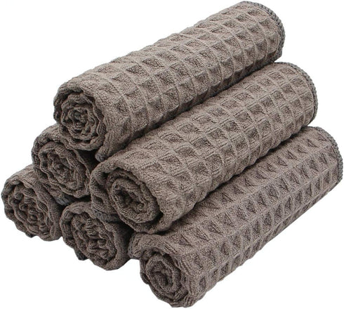 Microfiber Kitchen Cleaning Cloth Thick Dish Rags Waffle Weave Washcloths Dish Cloths Ultra Absorbent Odor Free 12inch X 12inch 6 Pack Gray...