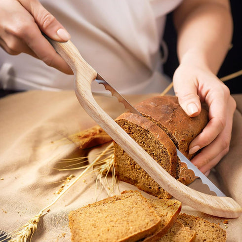 Wooden Bread Bow Knife, Sourdough Bread knife Cutter for Homemade Bread, 15.7" Serrated Bagel Knife, Kitchen Gift for Baker...