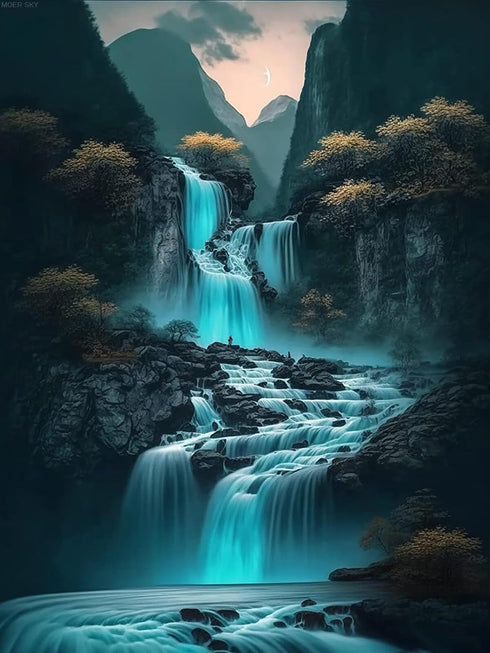 Waterfall Scenery 5D Diamond Painting, Landscape DIY Diamond Painting Art Embroidery Painting Kits for Home Wall Decorations 12x16 inch...