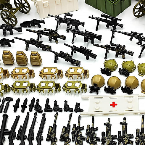 WW2 Weapon Sets Military Accessories Kits Building Block Toys Include Camouflage Gun Parts for Corps Equipment Compatiable with Mini Figure Brick ...