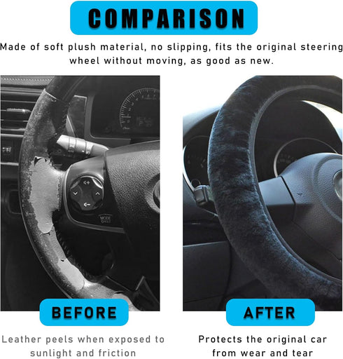 Augeny Fuzzy Car Steering Wheel Cover, Anti-Slip Soft Plush Steering Wheel Protector, 15 Inch Elastic Wheel Covers, Universal Vehicle Interior Win...