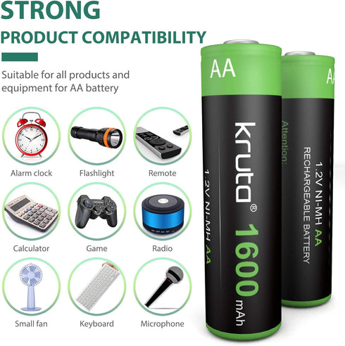 Solar Lights Batteries AA 1600mah High Capacity 1.2V Ni-MH Rechargeable AA Solar Battery for Outdoor Solar Lights, Battery String Lights, TV Remot...