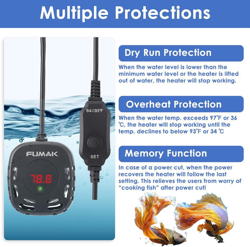 Mini Aquarium Heater Adjustable 25W Submersible Fish Tank Heater with LED Digital Display, Turtle Tank Heater Small Aquarium Heater, Ideal for 2-5...