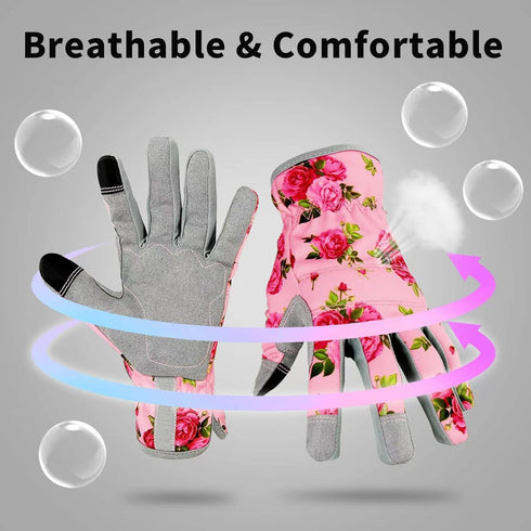 Leather Gardening Gloves for Women, Flexible Breathable Garden Gloves, Thorn Proof Working Gloves for Weeding, Digging and Pruning, Large, Pink...