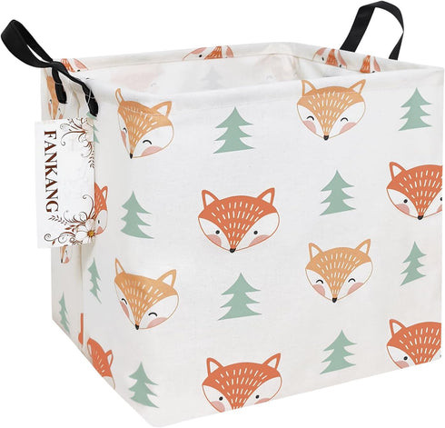 FANKANG Square Nursery Hamper Storage Bins Canvas Laundry Basket Foldable with Waterproof PE Coating Storage Baskets Gift Baskets for Children, Of...