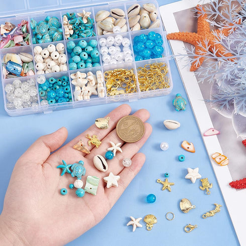 PH PandaHall 357pcs Starfish Shell Beads Ocean Jewelry Making 20g Seashells Synthetic Turquoise Beads Turtle Mermaid Charms Cowrie Shell Beads for...