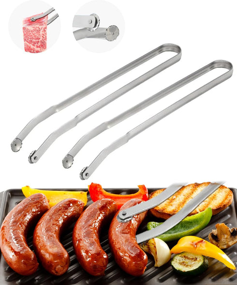 BBQ Sausage Cooking Rotating Tongs, Tongs for Grilling, Tongs for Cooking, Flip Bacon Steak Meat Sausage Vegetables BBQ Tongs, Cooking Tongs Stain...