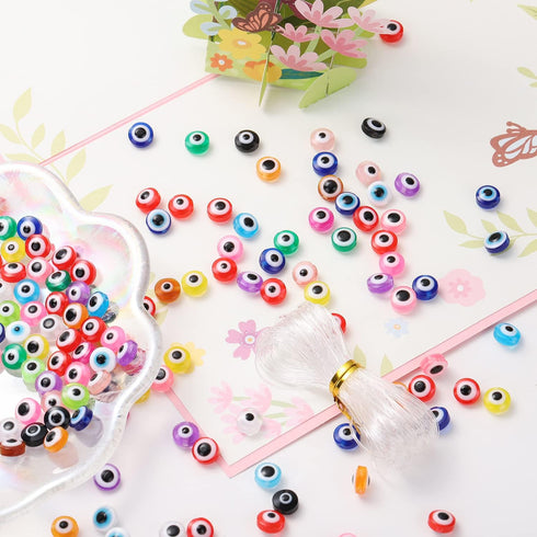 200 Pieces Flat Round Evil Eye Beads Handmade Resin Lampwork 8mm Charms Spacer Beads for Bracelets Necklace Jewelry Craft Making(Mix Colors)...