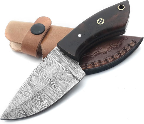 Hunting Knife with Leather Sheath 6-inches Full-tang Fixed Blade Tactical Handmade Damascus Knife, Ideal for Skinning, Outdoor Camping, Hiking, Hu...