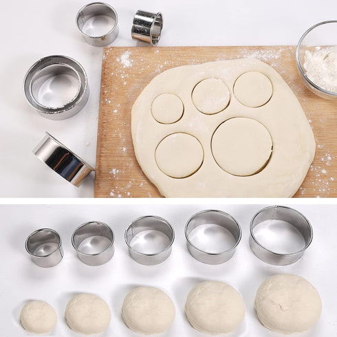 5 Pieces Biscuit Cookie Cutters Set,Stainless Steel Circle Round Cookie Biscuit Cutters in Graduated Sizes Shape Molds for Pastries Doughs Doughnu...