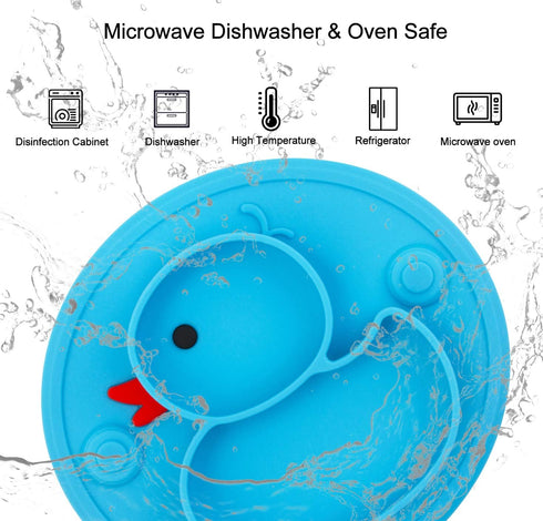 Baby Divided Plate Silicone- Portable Non Slip Child Feeding Plate with Suction Cup for Children Babies and Kids BPA Free Baby Dinner Plate Microw...