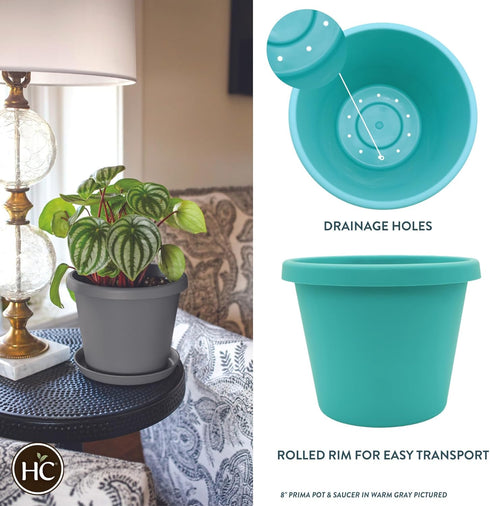 The HC Companies 12 Inch Round Prima Planter - Plastic Plant Pot with Rolled Rim for Indoor Outdoor Plants Flowers Herbs, Dusty Teal...