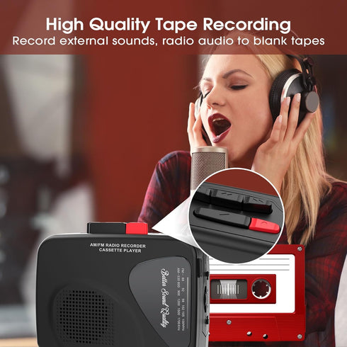 Walkman Cassette Players Recorders AM/FM Radio, Portable Tape Player Records to Tape Built in Speakers Manual Record - 2AA Battery Or DC 5V Supply...