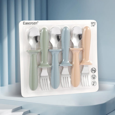 Toddler Utensils, 6 Pack kids Silverware Set with Silicone Handle, 18/8 Stainless Steel Children Safe Forks and Spoons, Dishwasher Safe...
