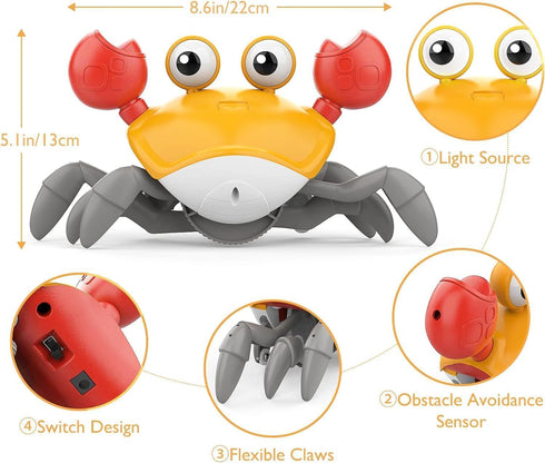 Crawling Crab Baby Toys with Music & Light, Tummy Time Interactive Toddler Toy Automatically Avoid Obstacles for Boys or Girls (Orange)...