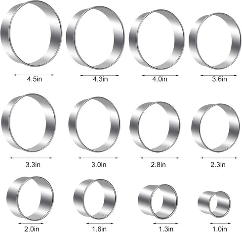 Round Cookie Cutters Set 12 Pieces Bistcuit Cookie Cutters Circle Pastry Cutters Round Donut Ring Molds for Baking for Pastries Doughs Doughnuts...