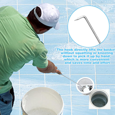 Pool Skimmer Basket Hook Tool, Stainless Steel pool Skimmer Hook Extended Knee Protection Skimmer Basket Handle for Cleaning Swimming Pool Debris ...